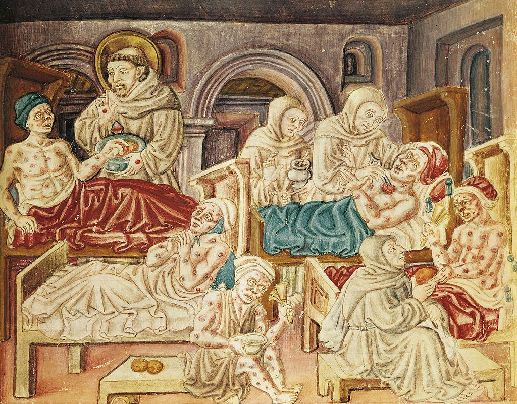 la francescina manuscript 1474 showing black death victims being treated sitting in bed